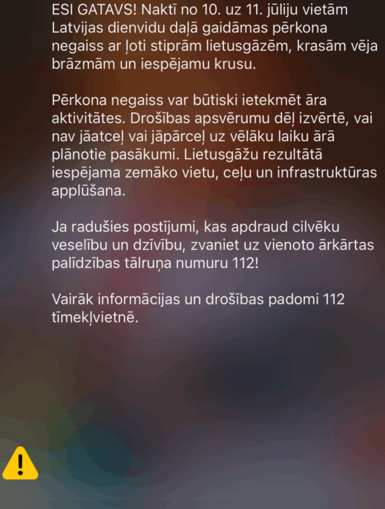 šūnu apraides brīdinājums, cell broadcast Latvija, trauksmes signāls telefonā, vētra brīdinājums, civilā aizsardzība Latvijā, 112 brīdinājums, ārkārtas situācija telefons