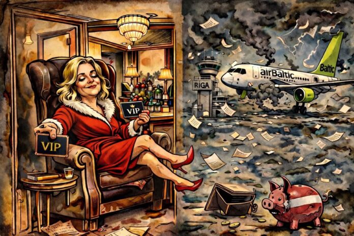 airBaltic aizdevums, Evika Siliņa VIP zāle, airBaltic krīze Latvija, Filips Rajevskis viedoklis, Latvijas valdības krīze, Parex bankas salīdzinājums, satiksmes politika Latvija, politiskie skandāli Latvijā, VIP zāle izmaksas, vēlēšanu ietekme Latvijā