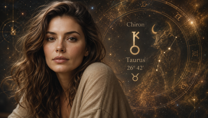 Sieviete, kurai fonā ir astroloģisks fons – Hirons Vērša zīmē